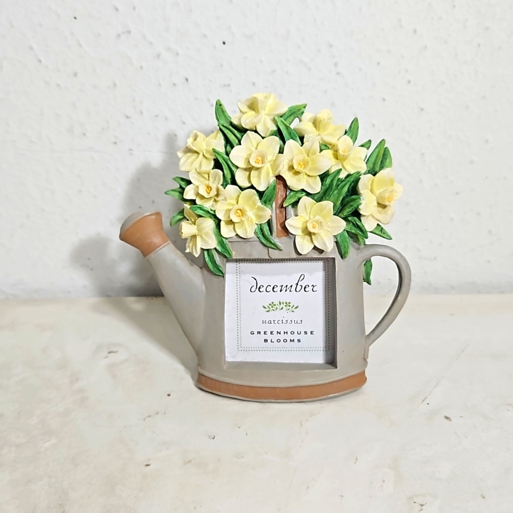 Russ december naricssus greenhouse blooms yellow flowers in water can Mini Frame